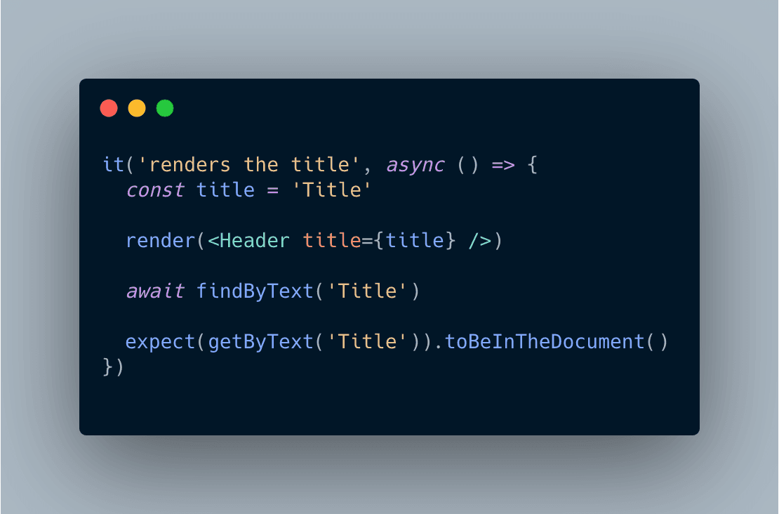 Example of using await with assertions in React Testing Library