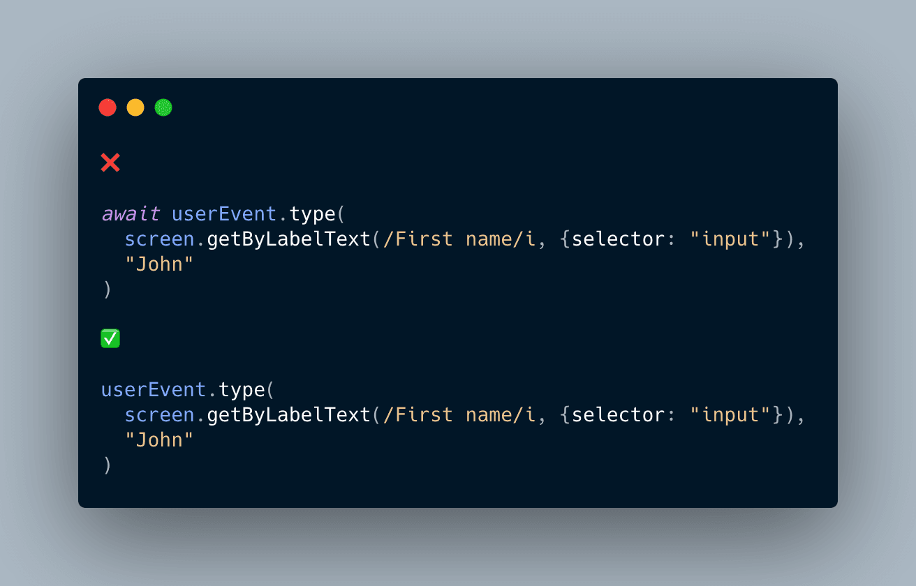Example of unnecessarily using await with fireEvent