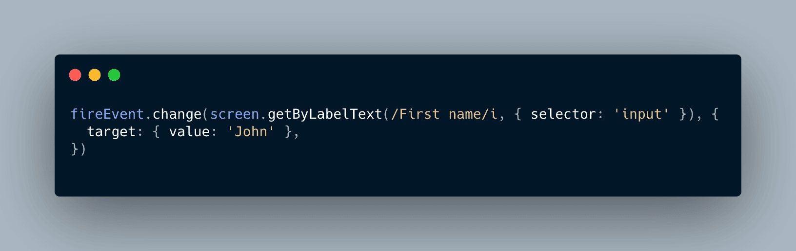 Example of using fireEvent in React Testing Library