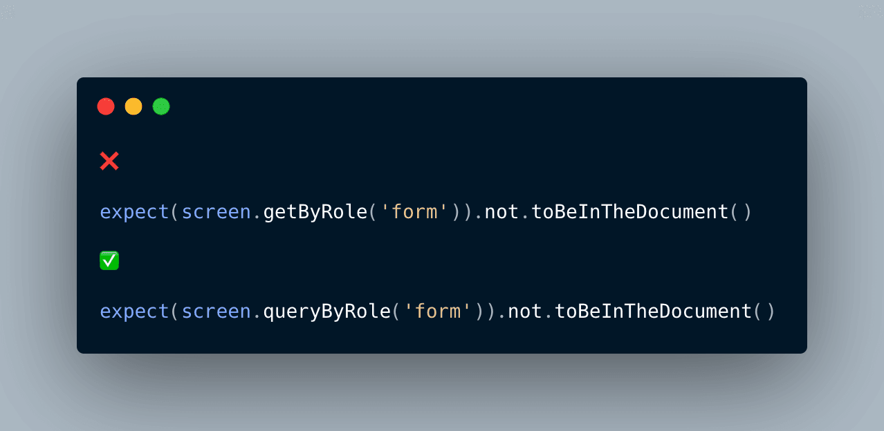 Example of correct usage of queryBy for non-existence checks