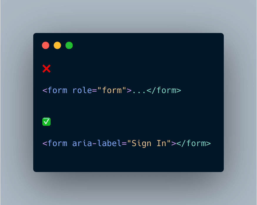 Example of incorrectly adding accessibility attributes